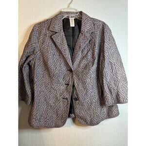 Covington Gray Greek Key Embroidered Linen Blend Blazer Jacket Women's 16-18W